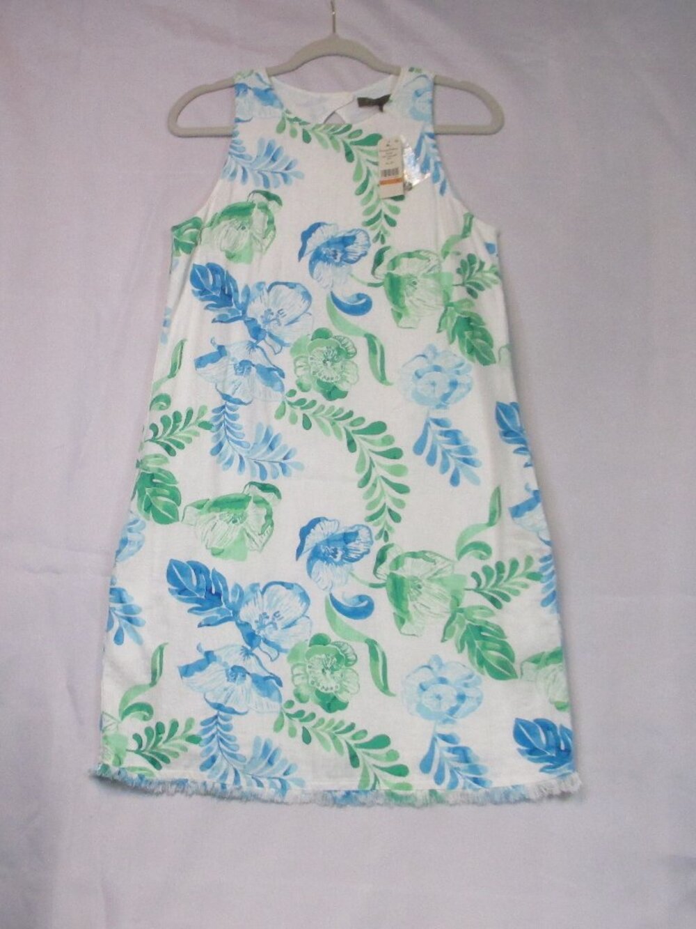 NWT Tommy Bahama Floral Raw Hem Sleeveless Linen Blend Jadite Dress S/P